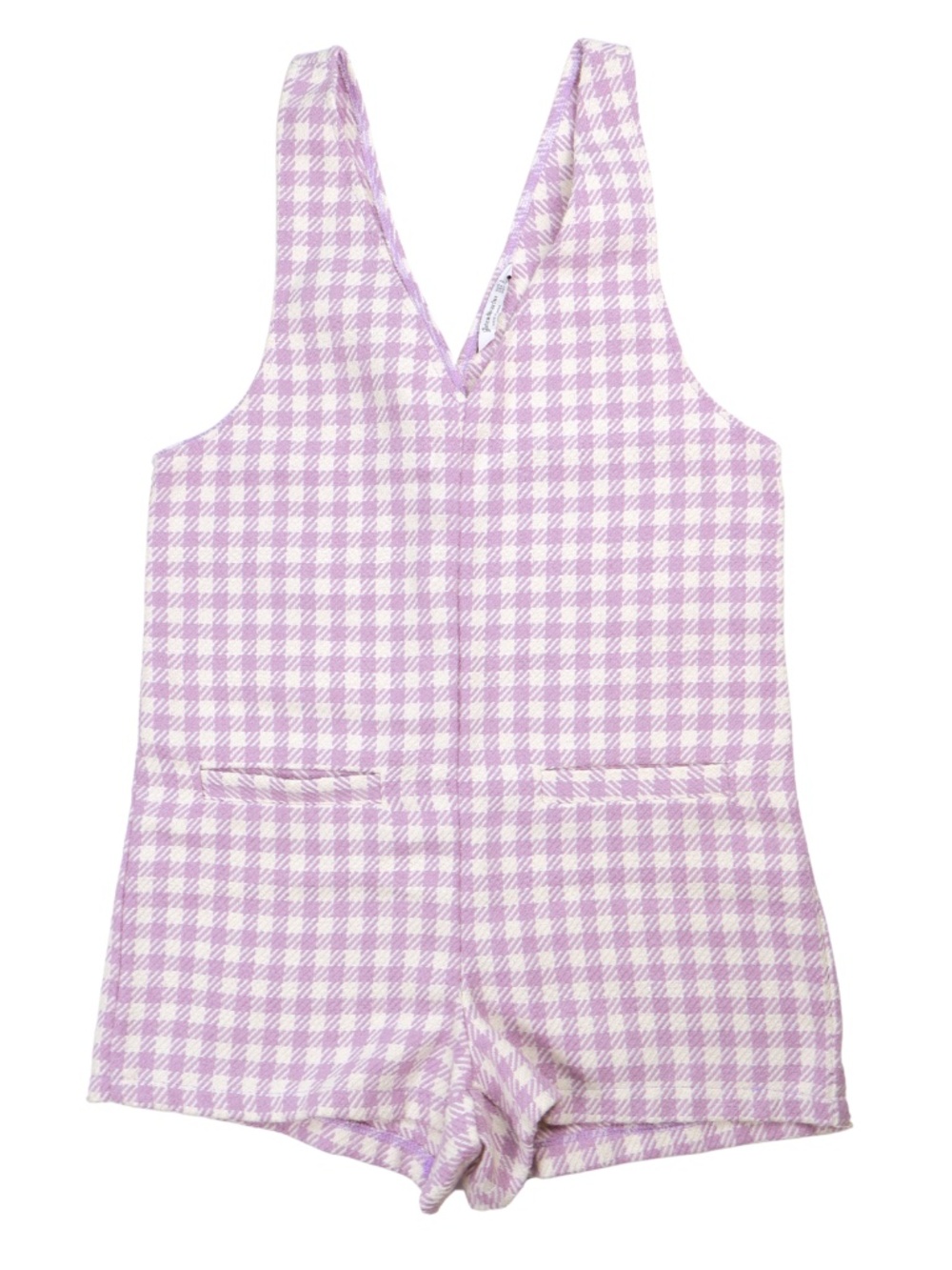 Stradivarius Lavender Gingham Romper Womens Small V Neck Sleeveless